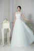 Robe de mariée elégant plissage modeste trou de serrure de col bateau - 1