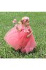 Abito da Cerimonia Bambini Senza Maniche alta vita in Tulle con Fiore con Piega A Terra - 4