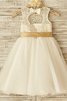 Prinzessin A-Linie Normale Taille Ärmelloses Blumenmädchenkleid mit Blume - 3