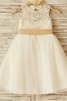 Prinzessin A Linie Bodenlanges Blumenmädchenkleid ohne Ärmeln mit Blume - 3