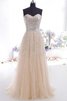 Robe de soirée naturel longue de princesse manche nulle en tulle - 1