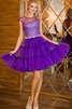 A Linie Hoher Kragen Perlenbesetztes Abiballkleid mit natürlicher Taille mit kurzen Ärmeln - 1
