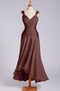 Robe demoiselle d'honneur plissage avec chiffon de col carré a-ligne avec zip - 3
