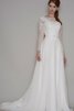 Robe de mariée sage maillot col ras du cou avec décoration dentelle avec ruban - 1
