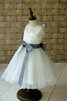 Abito da Cerimonia Bambini decorato A Terra in Organza con Piega A-Line Naturale - 3