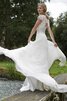 Chiffon Spitze einfaches langes Brautkleid mit kurzen Ärmeln mit Juwel Ausschnitt - 2