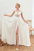 Robe de mariée de col bateau avec zip spécial fouchure jambon longue - 4