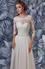 Abito da Sposa A-Line con Bottone in Chiffon Seghettato Scollo in pizzo in Pizzo - 3