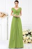 Chiffon Prinzessin Bodenlanges Brautjungfernkleid mit Kurzen Ärmeln mit Drapierung - 14