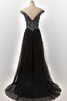 Drapiertes Perlenbesetztes Chiffon schulterfrei schlichtes Ballkleid mit gekappten Ärmeln - 2