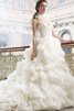 Abito da Sposa Senza Maniche Ball Gown con Increspature Schiena Nuda A Terra in Pizzo - 1
