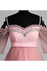 Gerüschtes Perlenbesetztes Sweep train halbe Ärmeln romantisches Ballkleid aus Tüll - 6