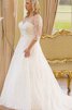 A-Line plissiertes Spitze dreiviertel Länge Ärmeln Satin Brautkleid mit Gürtel - 1