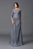 Robe mère de mariée naturel longue avec décoration dentelle ligne a en 3/4 manche - 1