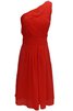 Robe demoiselle d'honneur bref naturel ruché fermeutre eclair d'épaule asymétrique - 11