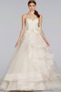 Abito da Sposa A Terra con Nastro con Fusciacca in pizzo in Tulle Schiena Nuda - 1