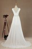 Abito da Sposa Spazzola Treno V-Scollo con Spacco Davanti A-Line Semplice in Chiffon - 4