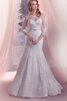 Robe de mariée de traîne mi-longue avec perle col en bateau de sirène cordon - 1
