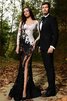 Robe de bal charmeuse de traîne courte appliques en dentelle v encolure - 1