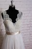 A-Line Halle V-Ausschnitt bodenlanges Brautkleid mit Gürtel mit Bordüre - 4