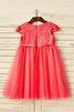 Abito da Cerimonia Bambini in Tulle con Manica Corte in Pizzo Sotto Ginocchio Tondo - 2