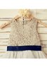 Robe de cortège enfant naturel a-ligne encolure ronde textile en tulle avec fleurs - 3