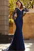 Vestido de Fiesta de Corte Sirena de Escote en V de Manga larga de Natural de Largo - 3