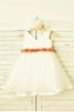 Robe de cortège enfant longueur mollet de princesse avec fleurs a-ligne en tulle - 2