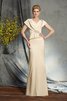 Robe mère de mariée naturel longue avec perle de col en v longueur au ras du sol - 4