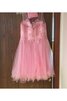 Normale Taille A Linie Kurzes Cocktailkleid mit Applike mit Schaufel Ausschnitt - 3