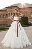 Abito da Sposa con Cristino Cuore Senza Maniche con Fiocco con Cascata Volant A-Line - 1