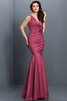 Vestido de Dama de Honor en Tafetán de Flores de Escote en V de Largo - 5