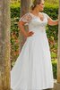 Robe de mariée humble naturel avec manche courte avec lacets avec broderie - 1