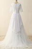 Abito da Sposa in Chiffon Cerniera in Raso con Mezze Maniche in pizzo Spazzola Treno - 4