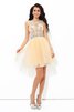 Robe de cocktail naturel courte fermeutre eclair avec perle a-ligne - 5