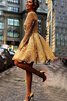 Klassisches Juwel Ausschnitt schickes mini Abiballkleid mit langen Ärmeln mit Applike - 2