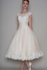 Juwel Ausschnitt gesticktes glamouröses wadenlanges Brautkleid mit Applikation aus Tüll - 3