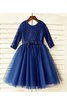 Abito da Cerimonia Bambini Tondo A-Line con Fiore con Maniche Lunghe in Tulle - 1