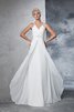 Robe de mariée de col en v manche nulle a-ligne ruché en chiffon - 3