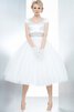 Abito da Sposa Semplice V-Scollo Formale E Informale decorato con Manica Corte con Perline - 1