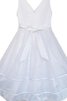 Abito da Cerimonia Bambini Cerniera V-Scollo Senza Maniche con Seghettato con Fiore A-Line - 2