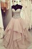 Herz-Ausschnitt Perlenbesetztes Duchesse-Linie Bodenlanges Ballkleid aus Chiffon - 1