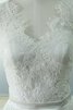 A-Line V-Ausschnitt Satin wadenlanges Brautkleid aus Spitze mit Blume - 3