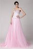 Robe de bal naturel a-ligne de traîne courte satin tissé extensible avec perle - 1
