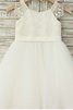 Abito da Cerimonia Bambini A Terra Cerniera in Tulle Naturale con Fiore - 2