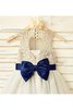 Normale Taille Prinzessin Schaufel-Ausschnitt Blumenmädchenkleid mit Blume mit Bordüre - 4