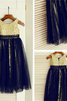 Robe de cortège enfant en tulle encolure ronde avec fleurs avec zip ligne a - 1