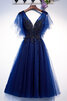 Charmant Satin Vintage Cocktailkleid aus Tüll mit Kurzen Ärmeln - 1