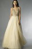 Robe de bal naturel ligne a avec sans manches de col bateau textile en tulle - 1