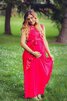 Chiffon A-Line Ärmellos bodenlanges Brautjungfernkleid mit Bordüre - 3
